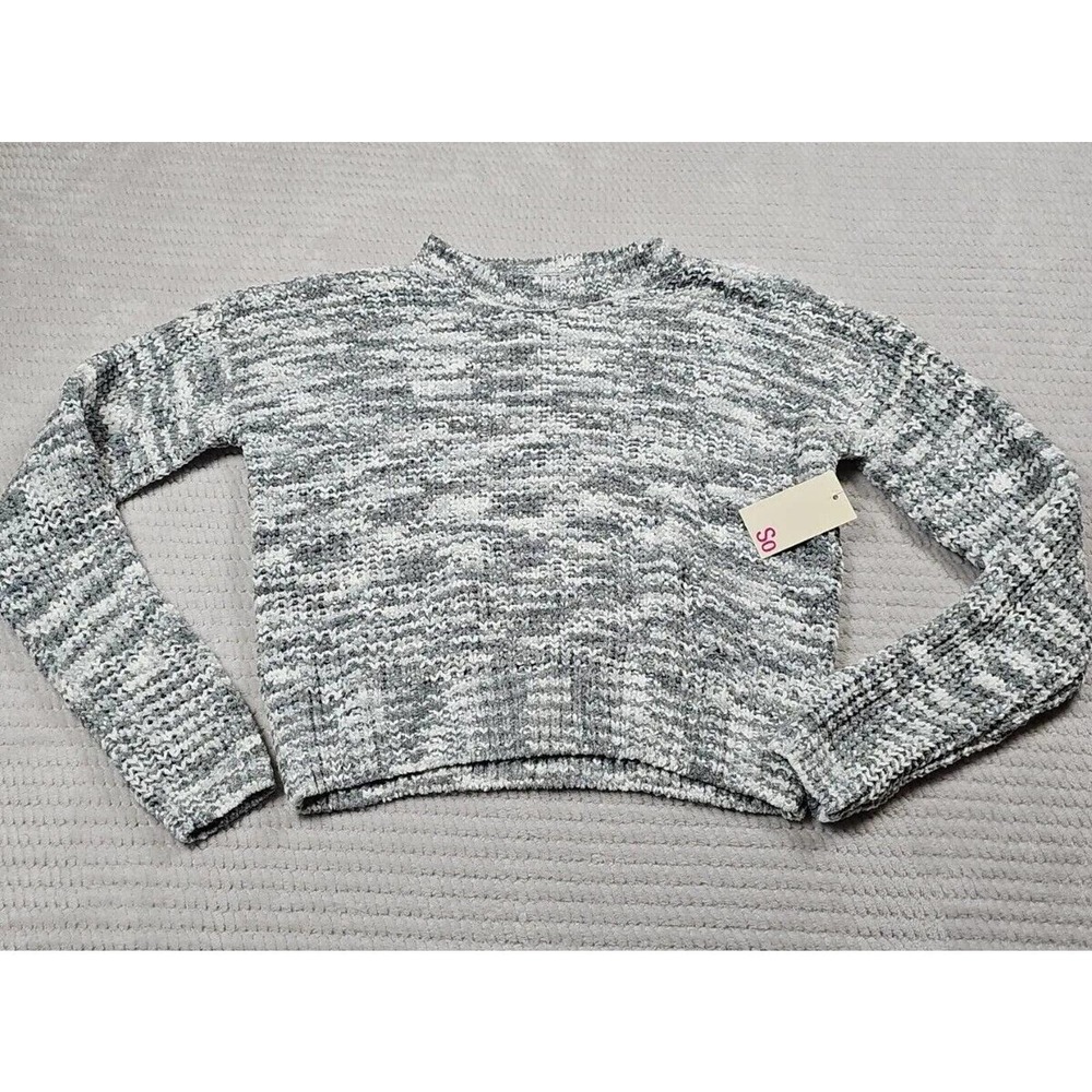 SO Sweater Womens Small Chunky Knit Gray & White Long Sleeve New